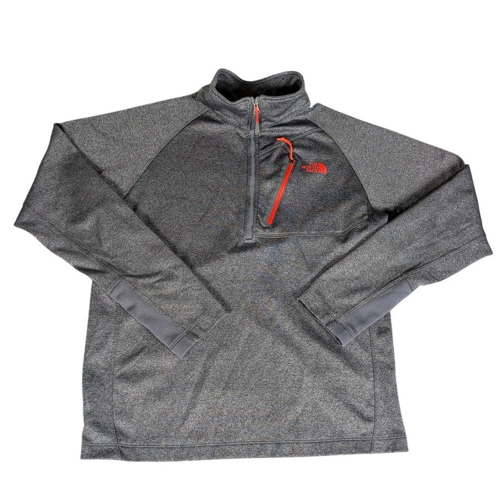 The North Face 1/4 Zip Pullover Mens Medium Gray Orange Trim Excellent